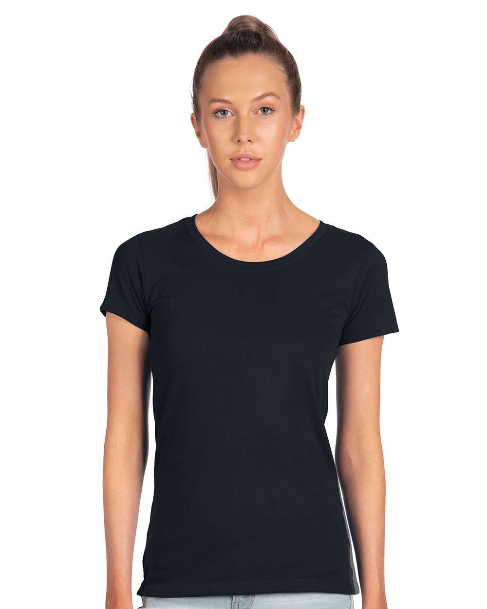 Next Level 1510 Women's Ideal T-Shirt in Midnight Navy worn by a model