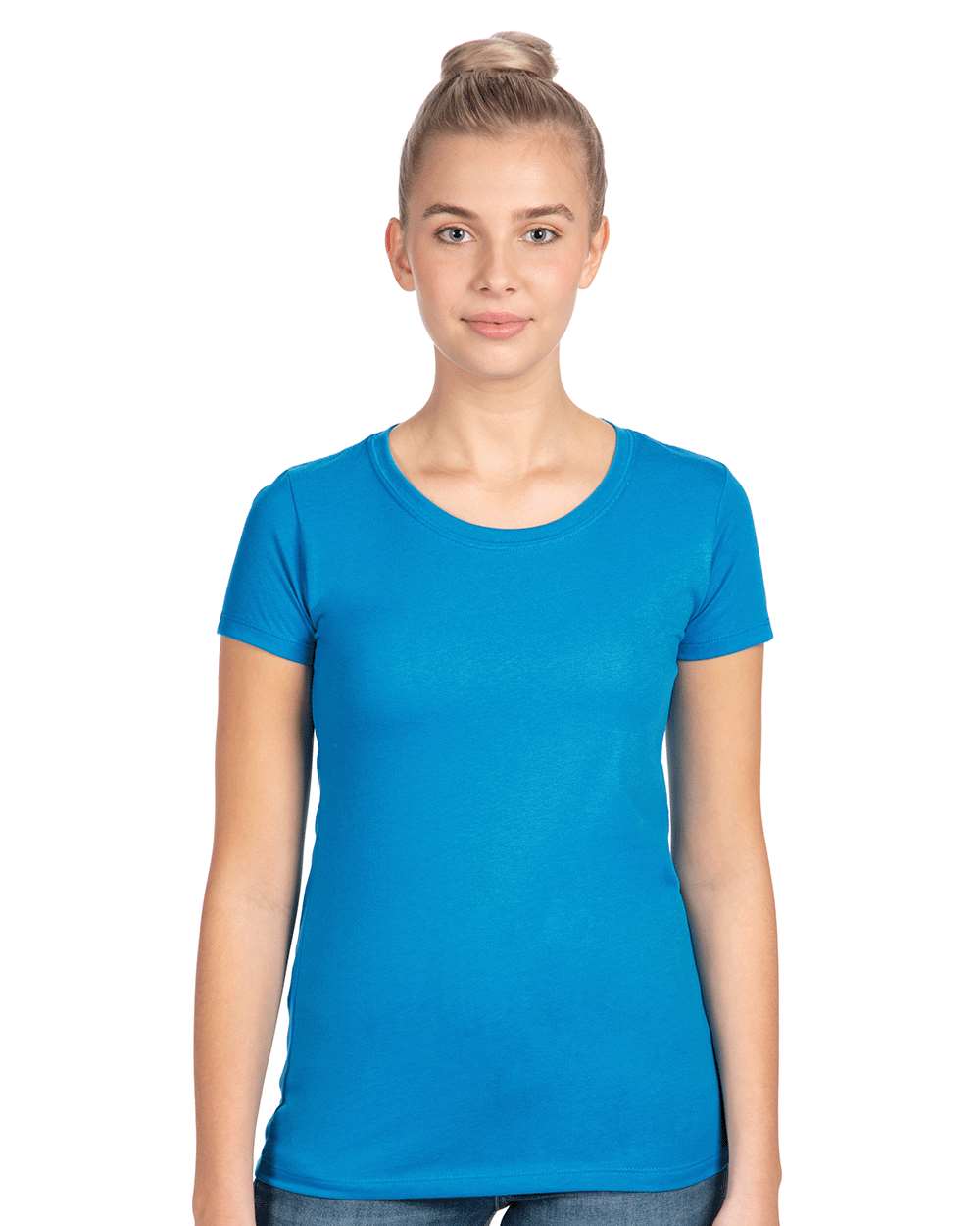 Next Level 1510 Women's Ideal T-Shirt in Turquoise worn by a model