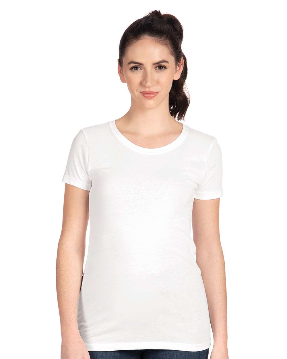 Next Level 1510 Women's Ideal T-Shirt in White worn by a model